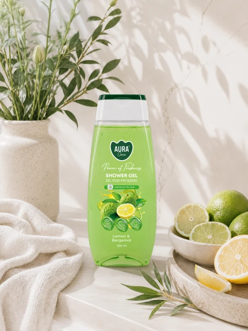 Żel pod prysznic 350 ml Cytryna i Bergamotka ASG-006-013 Aura Care w aranżacji łazienkowej