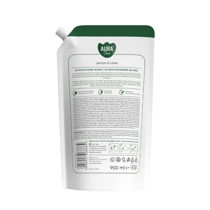 Kuchenne mydło do rąk Aura Care Cytryna i limonka 900 ml – tył opakowania