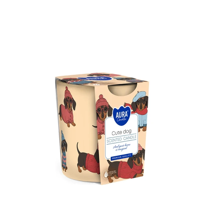 Świeca zapachowa Cute Dog Aura SN72S-65 w prostym szkle ze wzorem