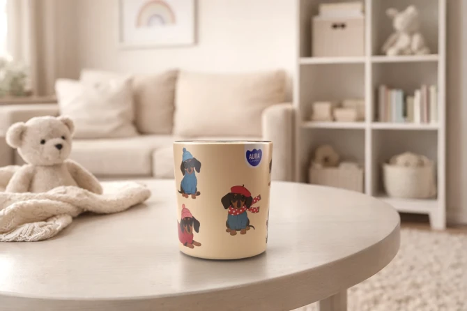 Świeca zapachowa Cute Dog Aura w jasnej aranżacji wnętrza