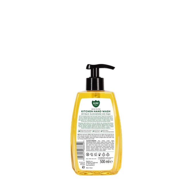 Mydło do rąk Aura Care Cytryna i Limonka 500 ml AHW-004-029 – tylna etykieta i informacje o produkcie