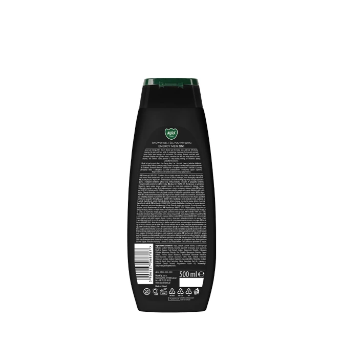 Kremowy żel pod prysznic MEN 3w1 Aura Care 500 ml – tył opakowania