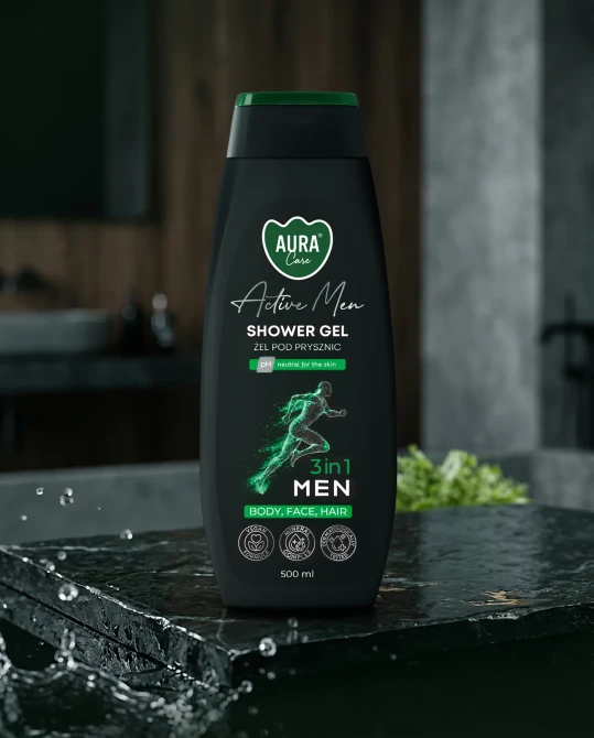 Kremowy żel pod prysznic MEN 3w1 500 ml Aura Care – aranżacja