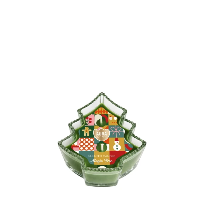 Świeca zapachowa Magic Tree Aura AC-006-528 w dekoracyjnym szkle w kształcie choinki