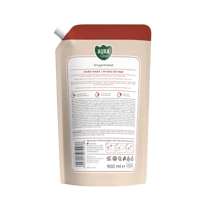 Mydło do rąk Aura Care Pierniczki 900 ml AHW-013-023 – tylna etykieta produktu
