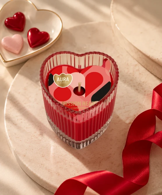 Świeca zapachowa Passion Heart Aura w romantycznej aranżacji wnętrza