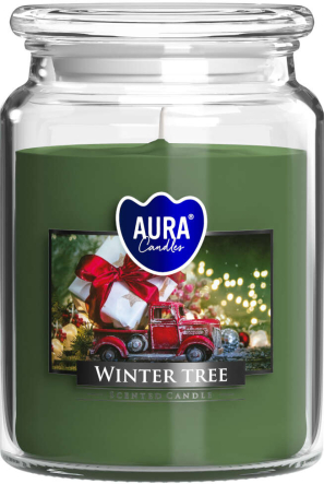 Duża świeca Zimowe Drzewko w szkle z wieczkiem snd99-348 Aura