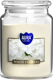 Duża świeca Białe Kwiaty w szkle z wieczkiem snd99-179 Aura