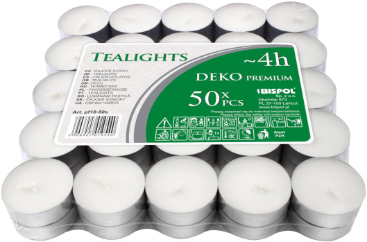 Podgrzewacze tealight 4h 50 sztuk w stosie pf10-50s