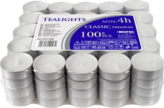 Podgrzewacze tealight minimum 4h 100 sztuk w stosie pf11-100s