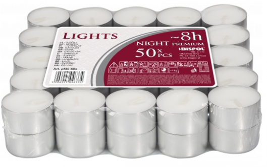 Podgrzewacze tealight 8h 50 sztuk w stosie pf30-50s podgrzewacza 8 godzinne