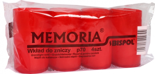 Wkłady do zniczy parafinowe 4szt. Memoria czerwone p70c a'4