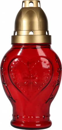 Szklany znicz Z004c czerwony w kształcie serca zalewany