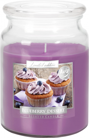 Duża świeca Blueberry Dessert w szkle z wieczkiem od Bispol